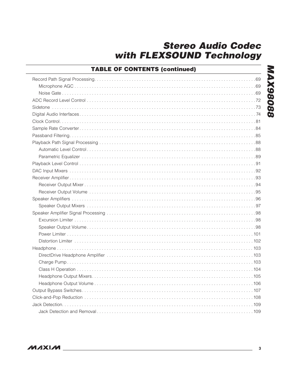Rainbow Electronics MAX98088 User Manual | Page 3 / 123