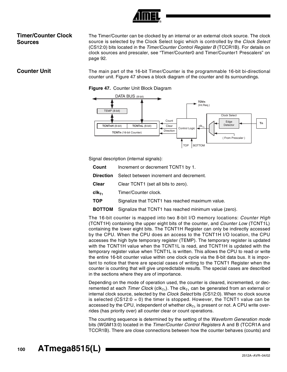 Timer/counter clock sources, Counter unit, Atmega8515(l) | Rainbow Electronics ATmega8515L User Manual | Page 100 / 223