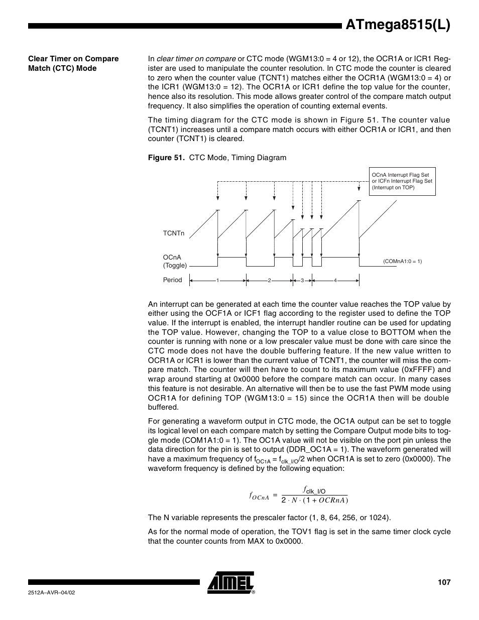 Clear timer on compare match (ctc) mode, Atmega8515(l) | Rainbow Electronics ATmega8515L User Manual | Page 107 / 223