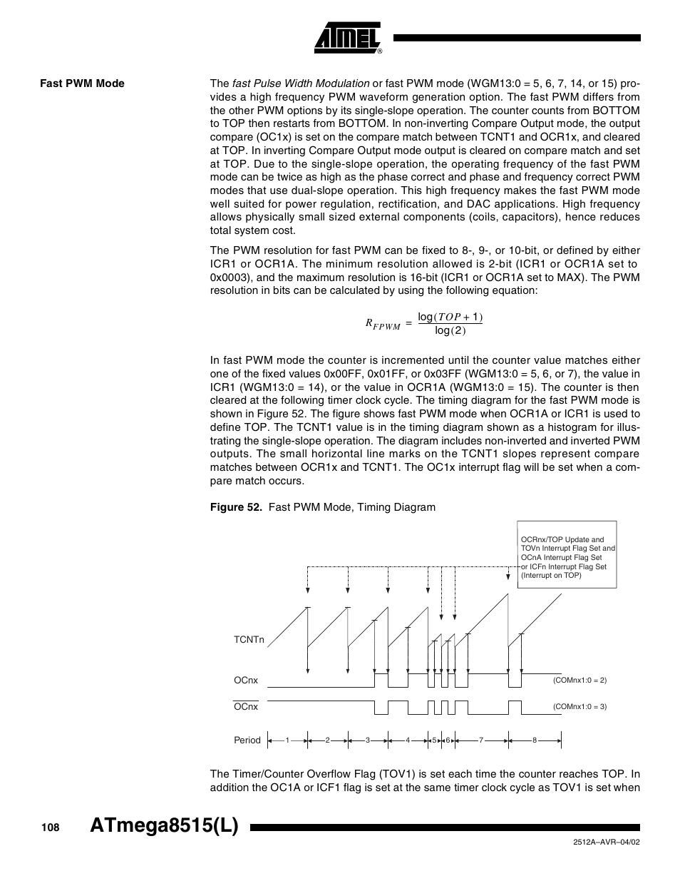 Fast pwm mode, Atmega8515(l) | Rainbow Electronics ATmega8515L User Manual | Page 108 / 223