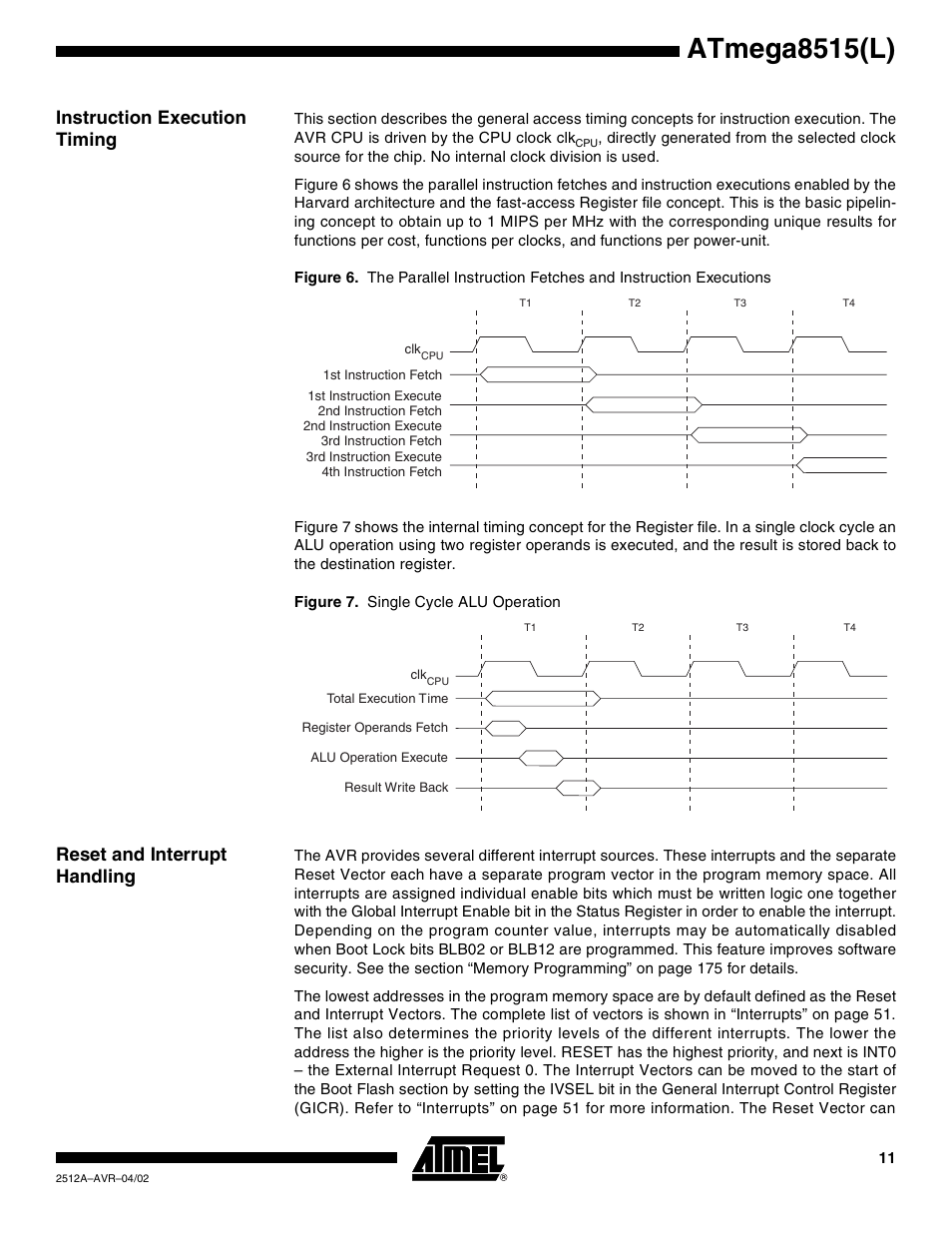 Instruction execution timing, Reset and interrupt handling, Atmega8515(l) | Rainbow Electronics ATmega8515L User Manual | Page 11 / 223