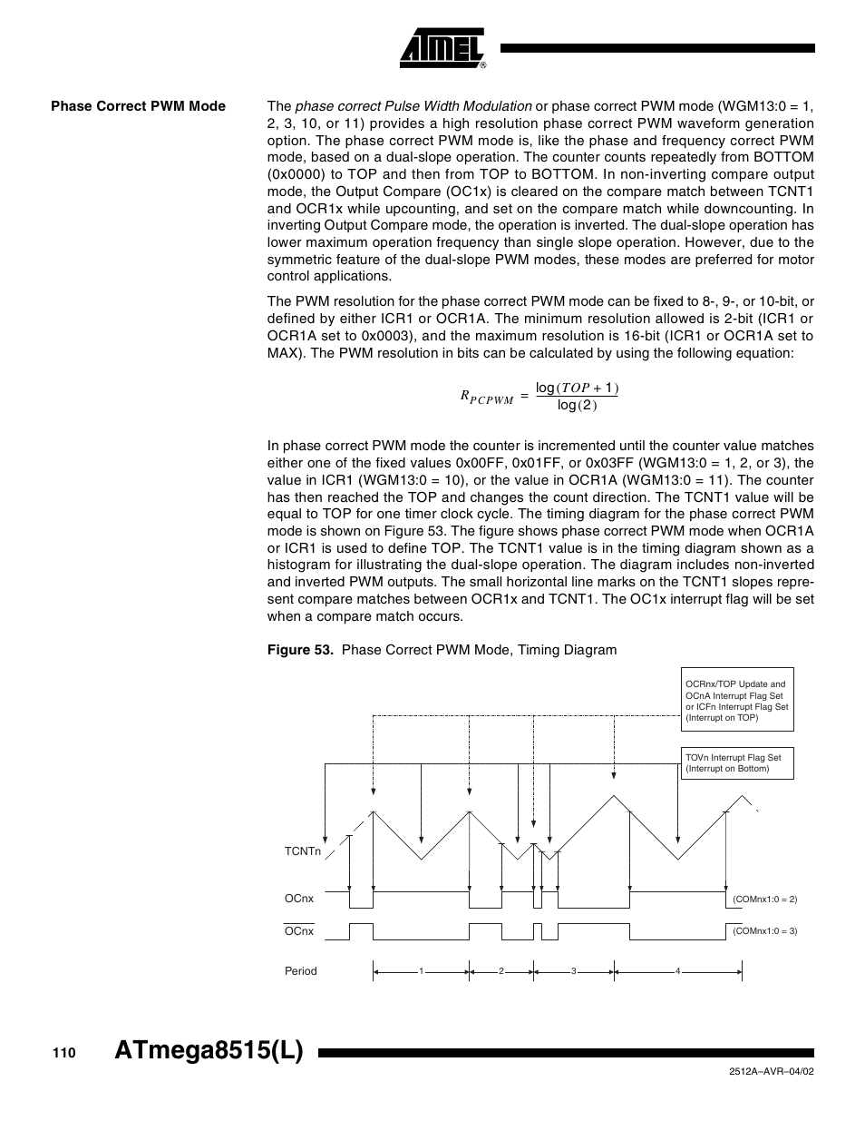 Phase correct pwm mode, Atmega8515(l) | Rainbow Electronics ATmega8515L User Manual | Page 110 / 223