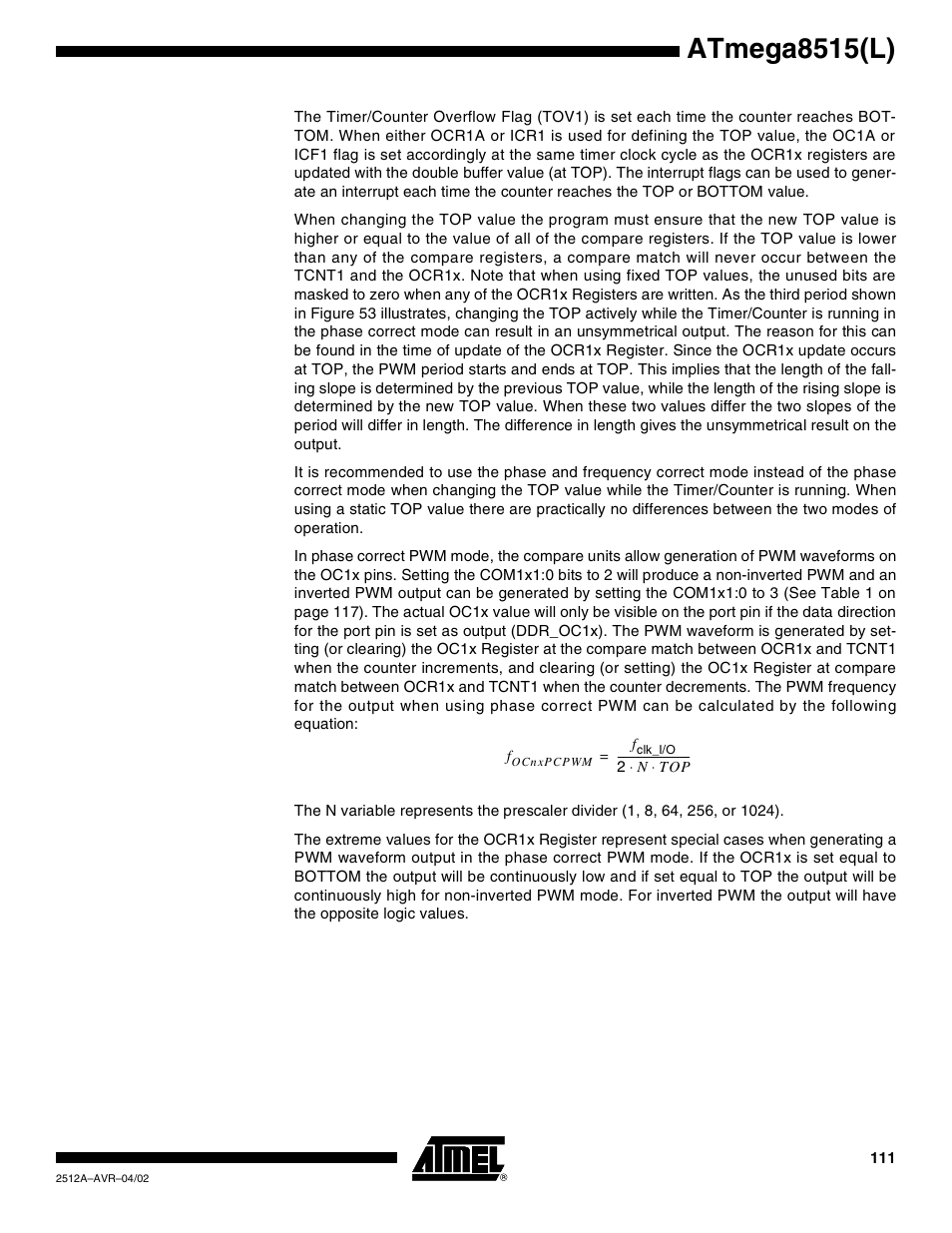 Atmega8515(l) | Rainbow Electronics ATmega8515L User Manual | Page 111 / 223