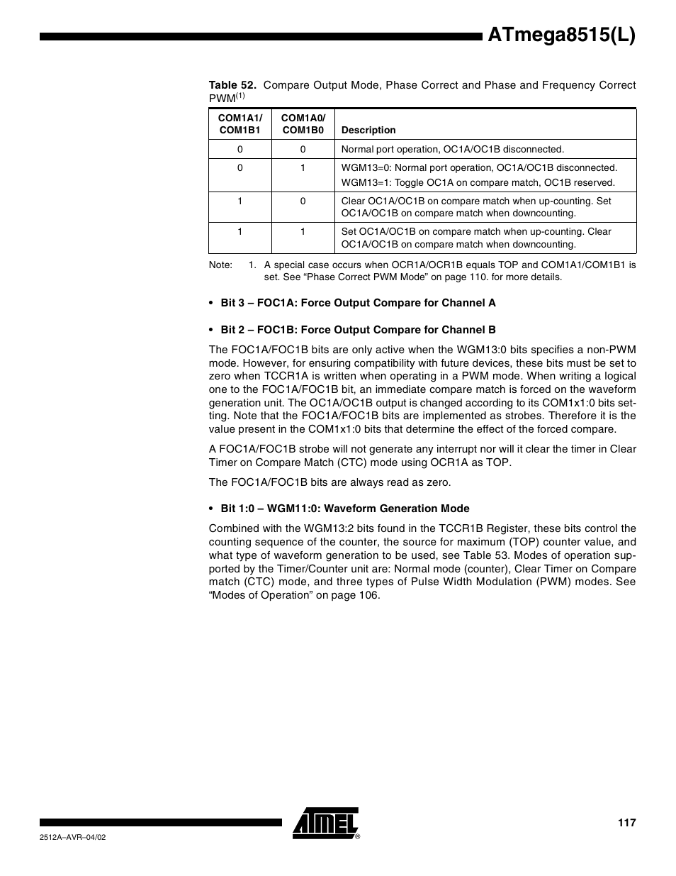 Table 52, Atmega8515(l) | Rainbow Electronics ATmega8515L User Manual | Page 117 / 223