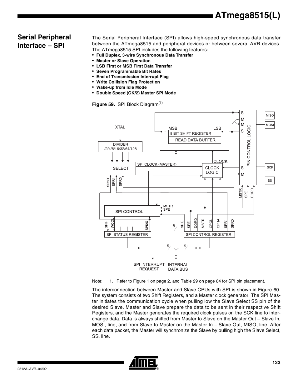 Serial peripheral interface – spi, Atmega8515(l) | Rainbow Electronics ATmega8515L User Manual | Page 123 / 223