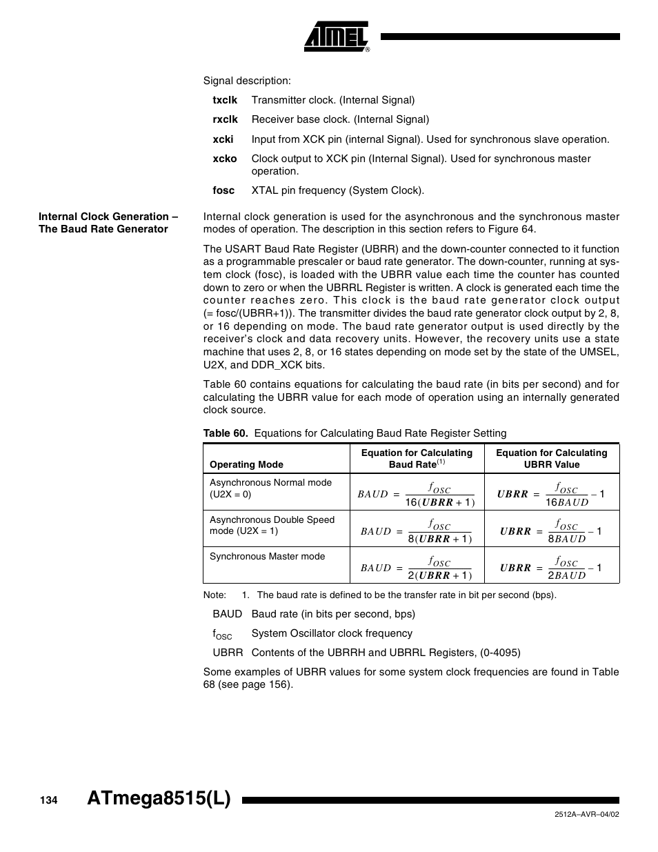 Atmega8515(l) | Rainbow Electronics ATmega8515L User Manual | Page 134 / 223