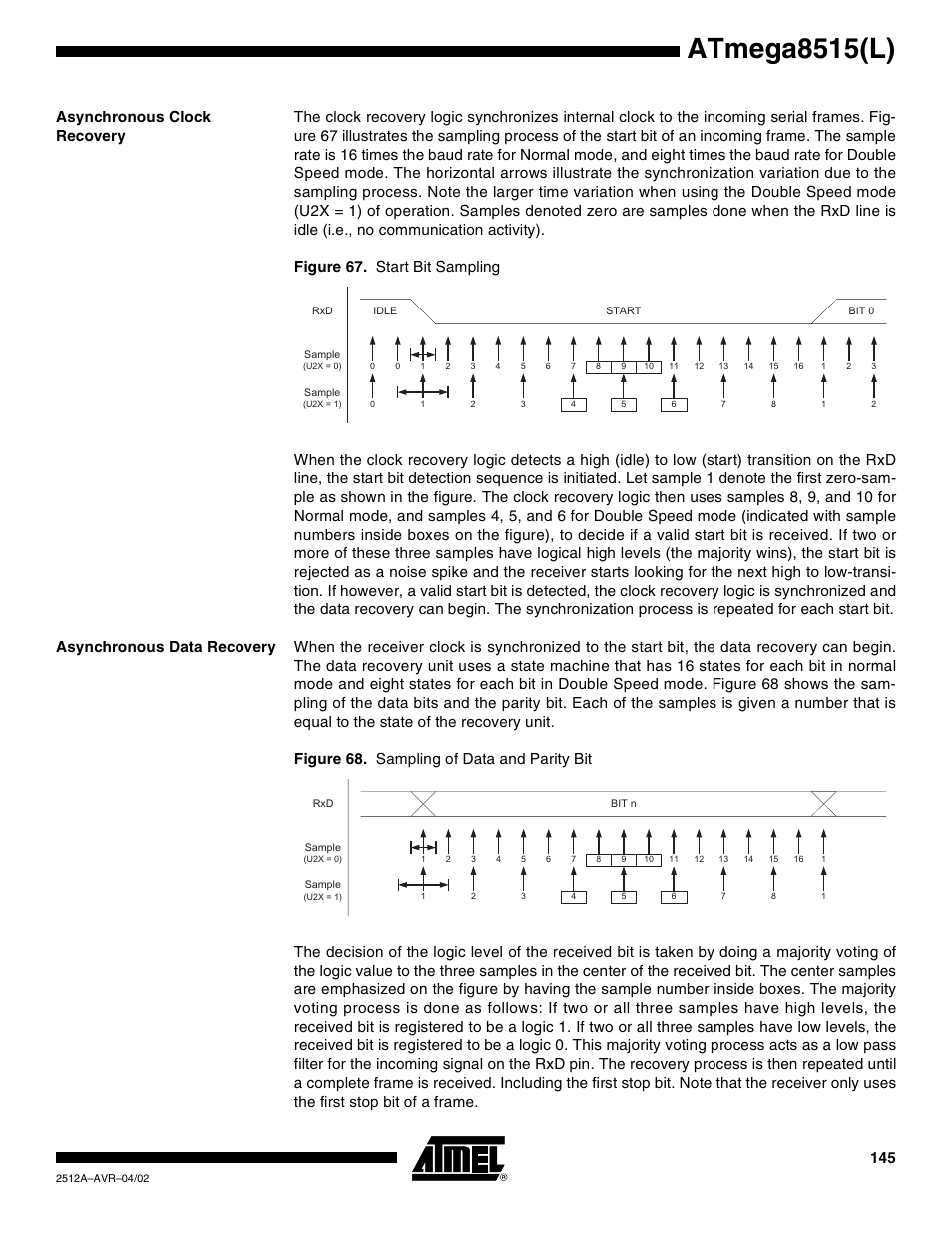 Asynchronous clock recovery, Asynchronous data recovery, Atmega8515(l) | Rainbow Electronics ATmega8515L User Manual | Page 145 / 223