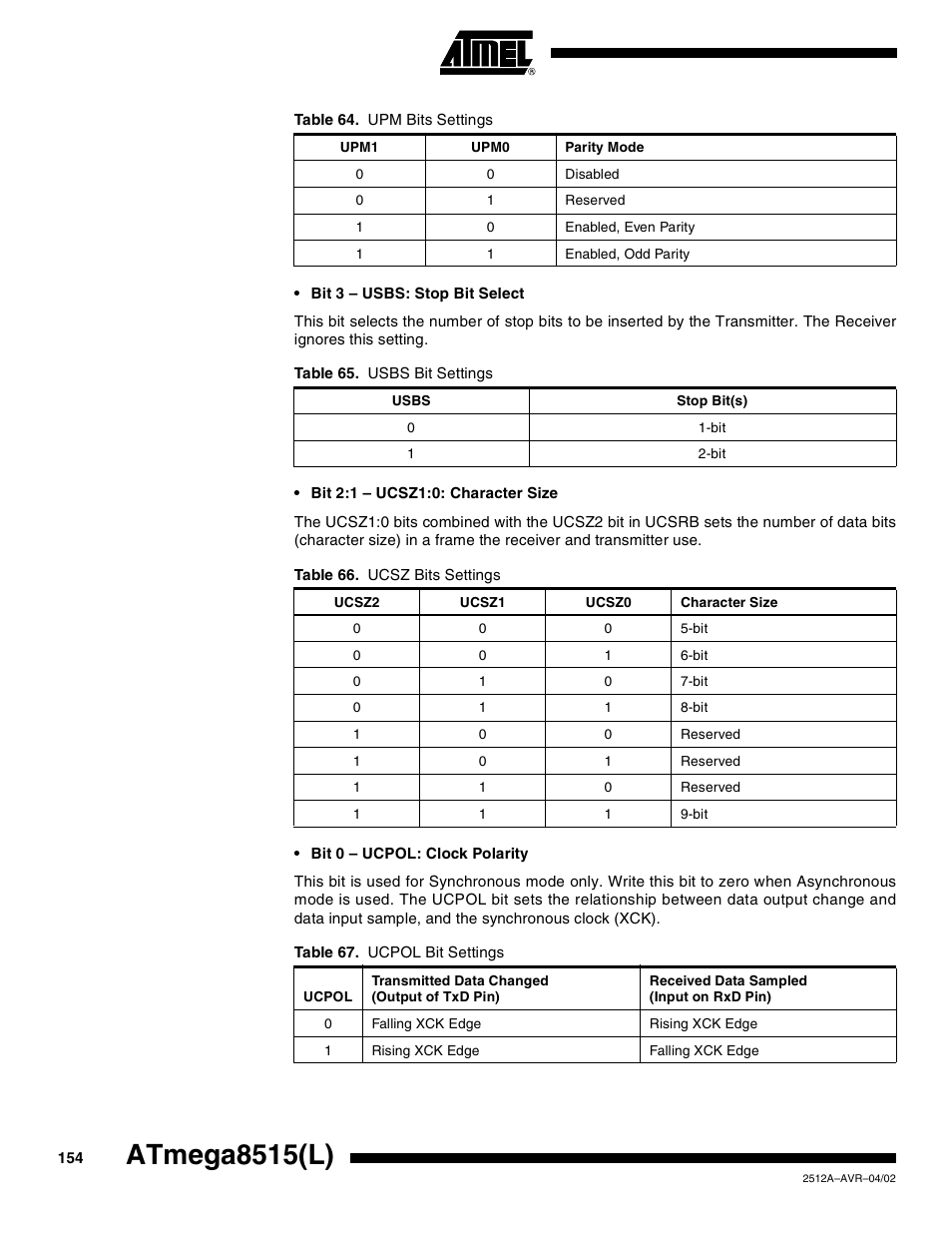 Atmega8515(l) | Rainbow Electronics ATmega8515L User Manual | Page 154 / 223