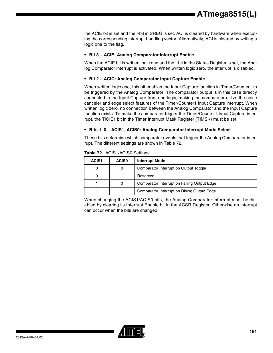 Atmega8515(l) | Rainbow Electronics ATmega8515L User Manual | Page 161 / 223