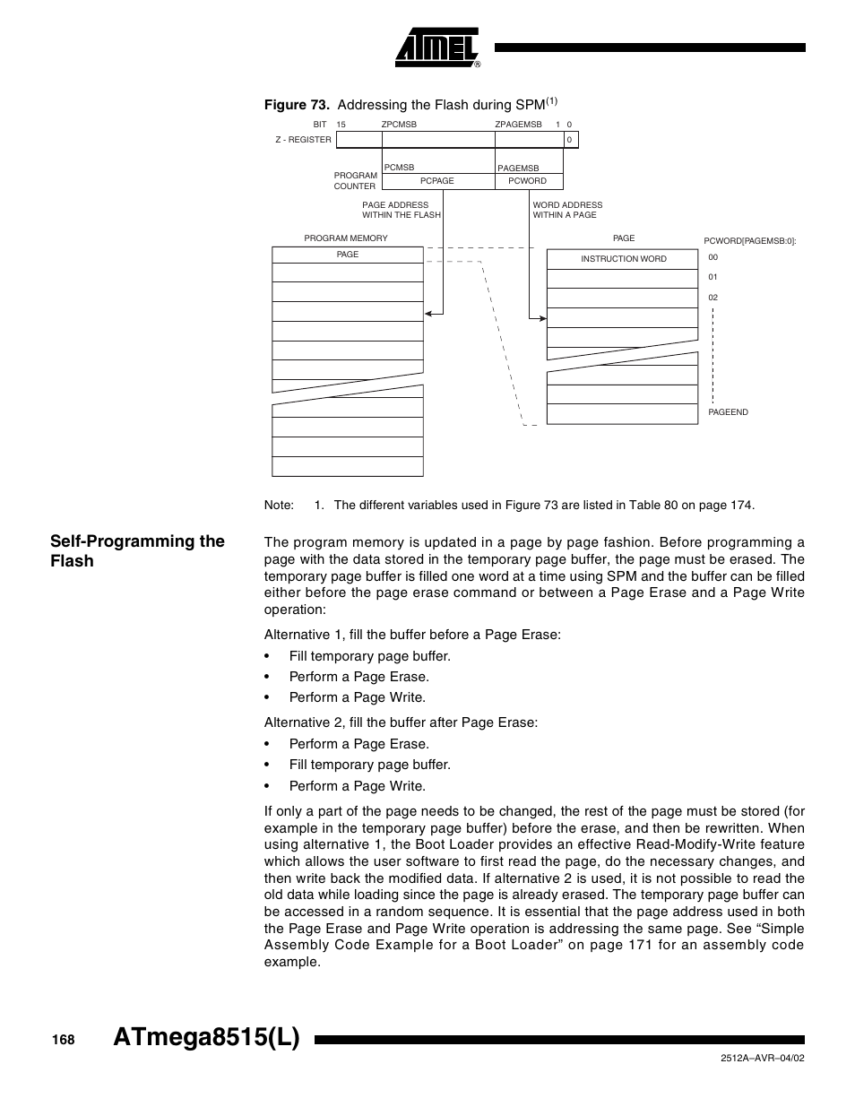 Self-programming the flash, Atmega8515(l) | Rainbow Electronics ATmega8515L User Manual | Page 168 / 223