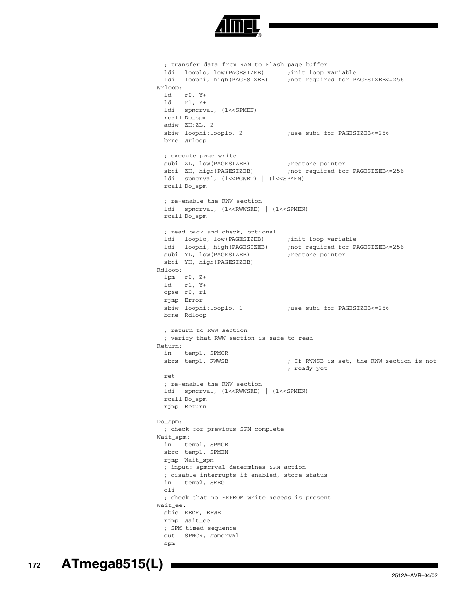 Atmega8515(l) | Rainbow Electronics ATmega8515L User Manual | Page 172 / 223