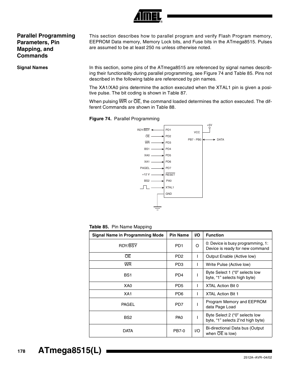 Signal names, Atmega8515(l) | Rainbow Electronics ATmega8515L User Manual | Page 178 / 223