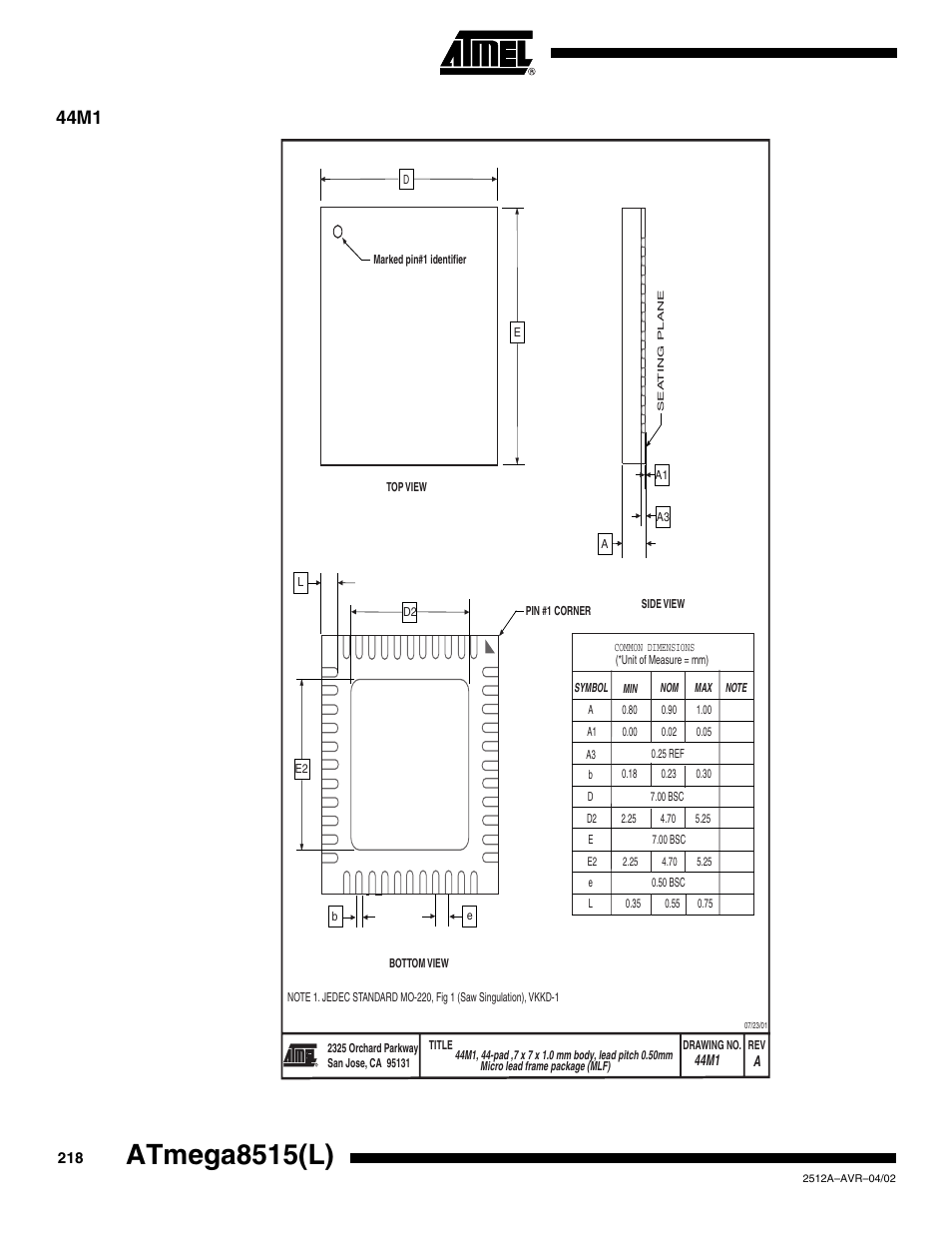 44m1, Atmega8515(l) | Rainbow Electronics ATmega8515L User Manual | Page 218 / 223