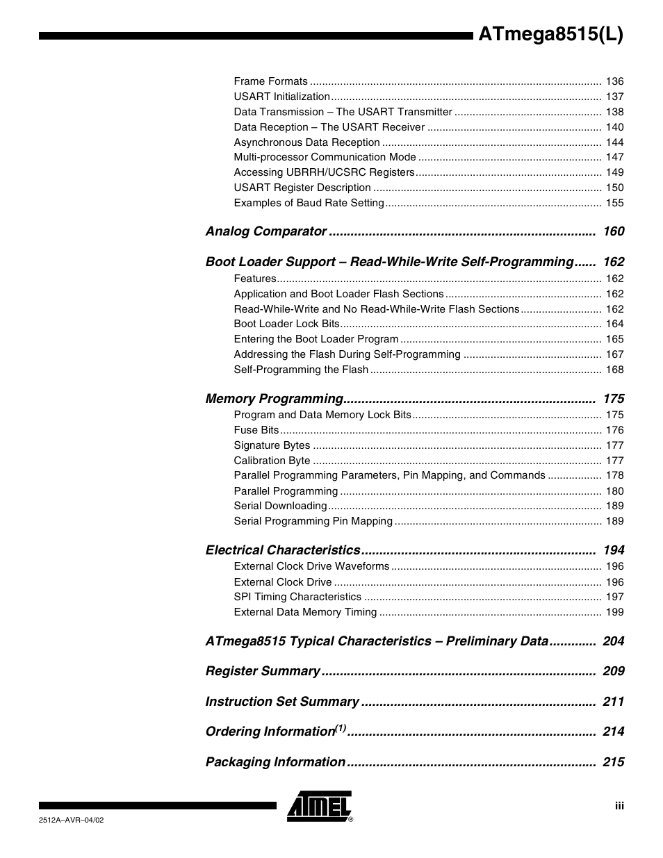 Atmega8515(l) | Rainbow Electronics ATmega8515L User Manual | Page 221 / 223