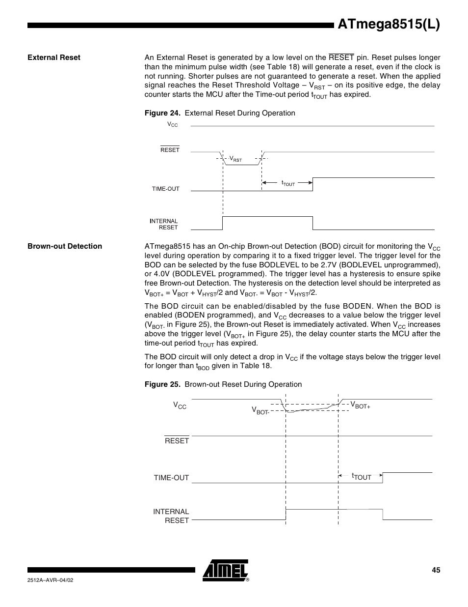 External reset, Brown-out detection, Atmega8515(l) | Rainbow Electronics ATmega8515L User Manual | Page 45 / 223