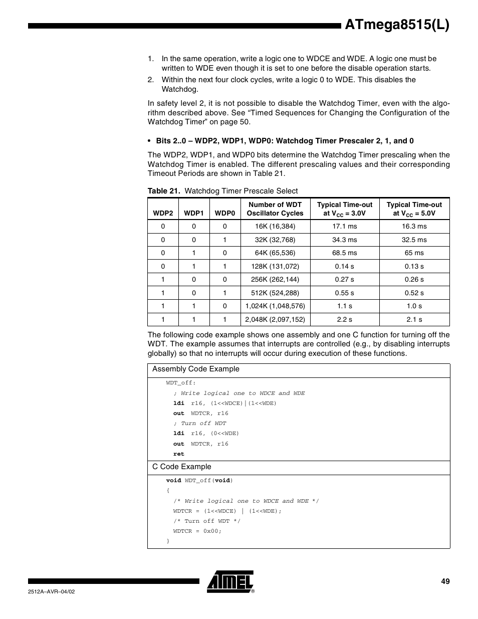 Atmega8515(l) | Rainbow Electronics ATmega8515L User Manual | Page 49 / 223