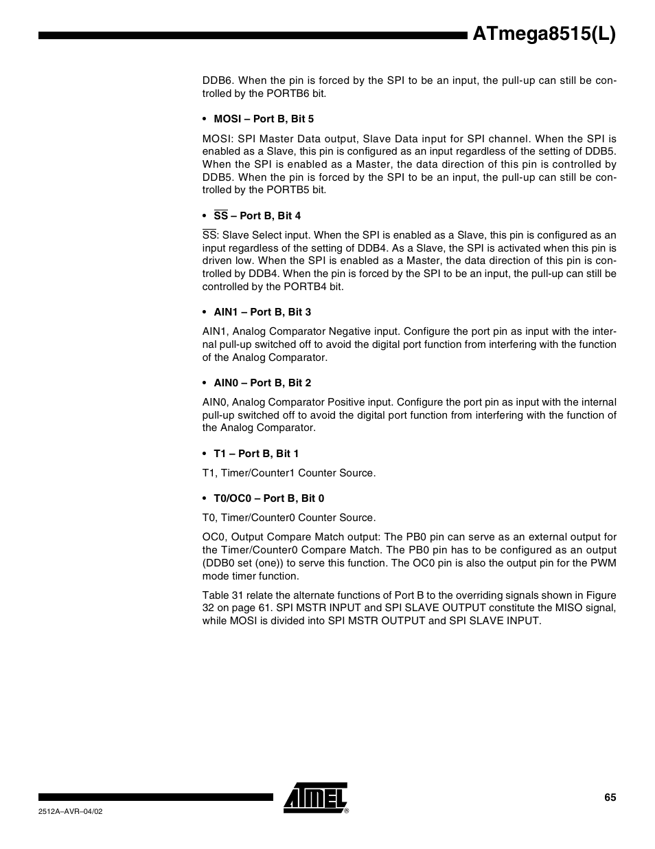 Atmega8515(l) | Rainbow Electronics ATmega8515L User Manual | Page 65 / 223