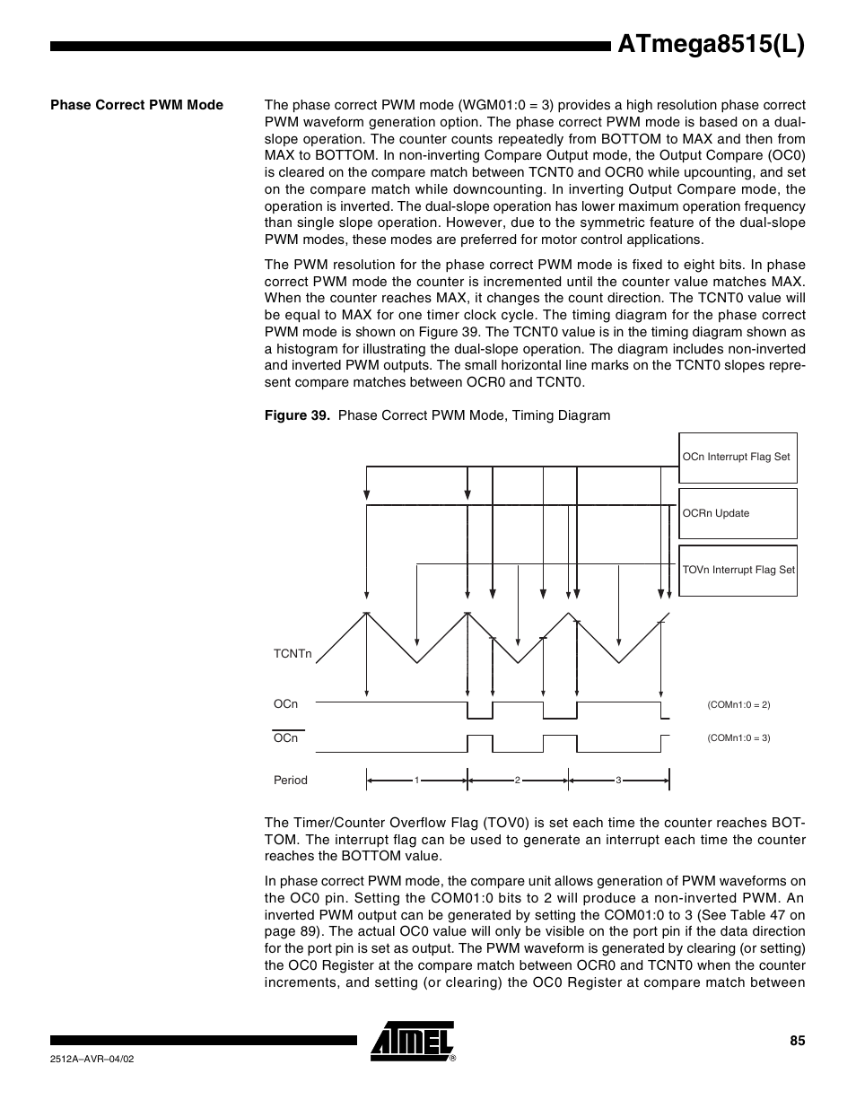 Phase correct pwm mode, Atmega8515(l) | Rainbow Electronics ATmega8515L User Manual | Page 85 / 223