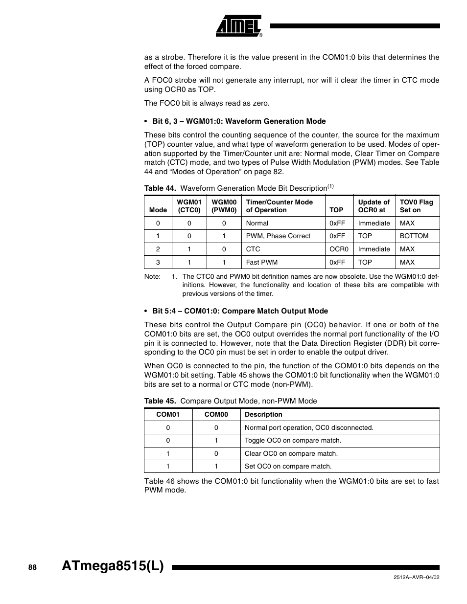 Atmega8515(l) | Rainbow Electronics ATmega8515L User Manual | Page 88 / 223