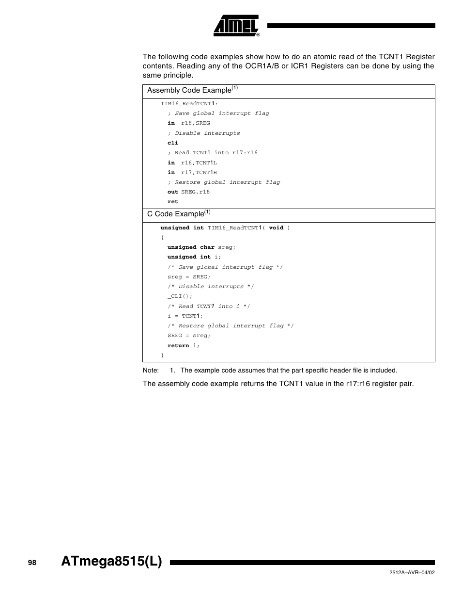 Atmega8515(l) | Rainbow Electronics ATmega8515L User Manual | Page 98 / 223