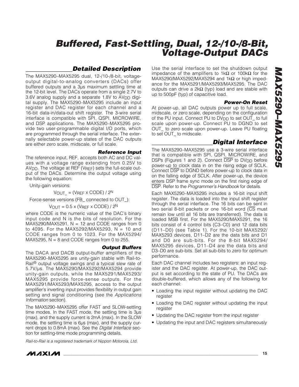 Detailed description, Digital interface | Rainbow Electronics MAX5295 User Manual | Page 15 / 33