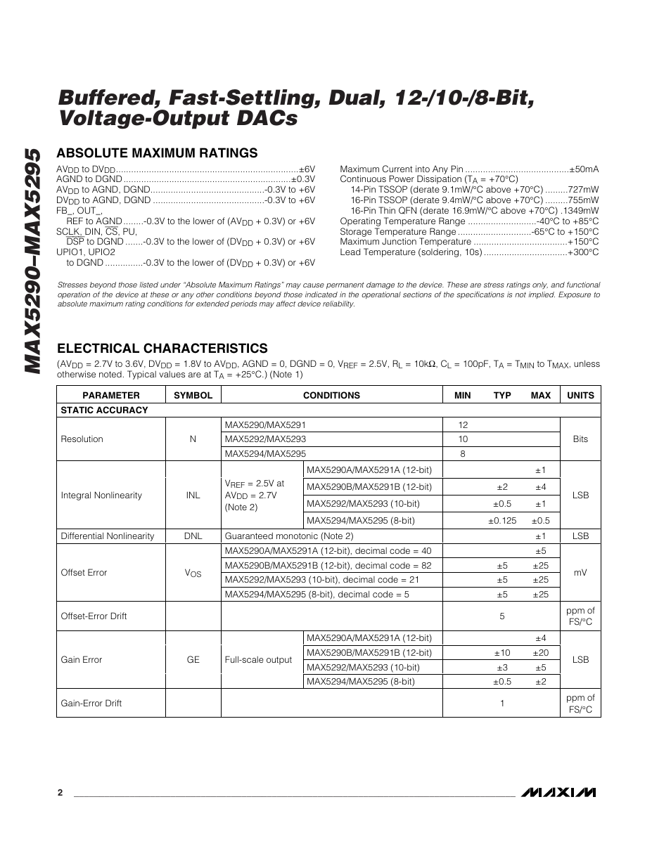 Rainbow Electronics MAX5295 User Manual | Page 2 / 33