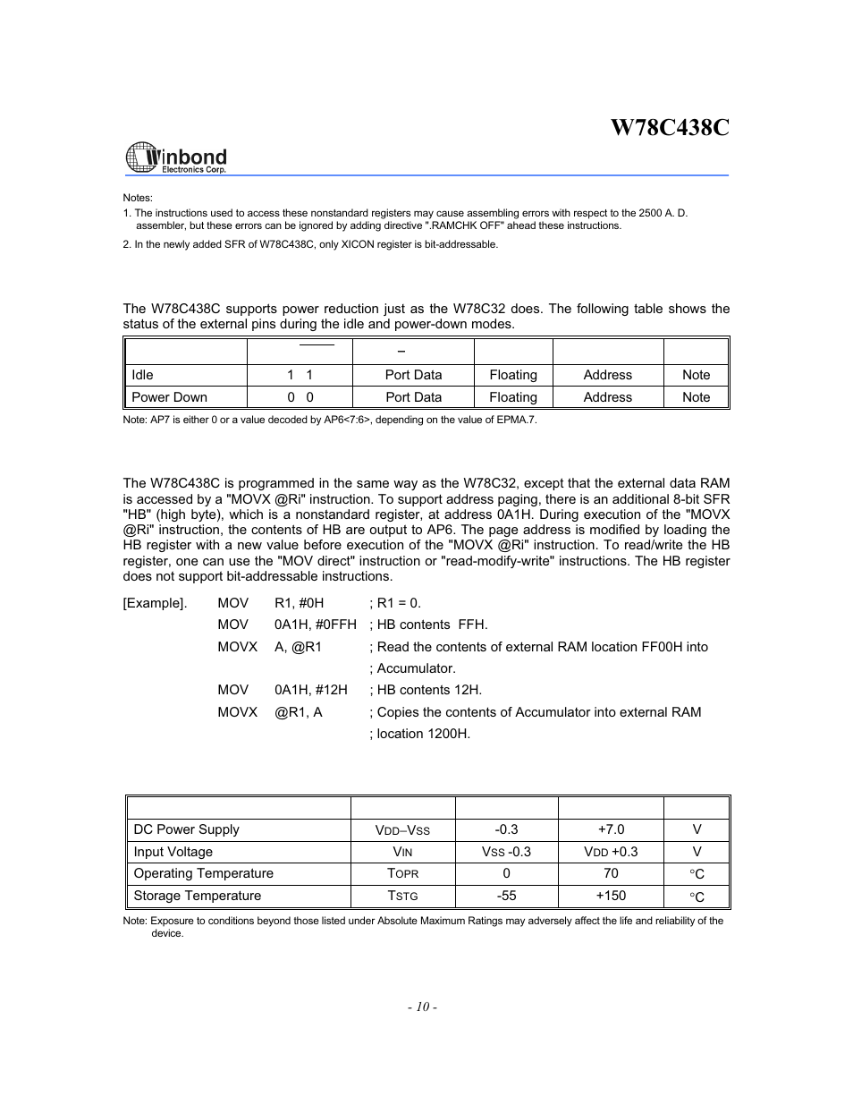 Rainbow Electronics W78C438C User Manual | Page 10 / 16
