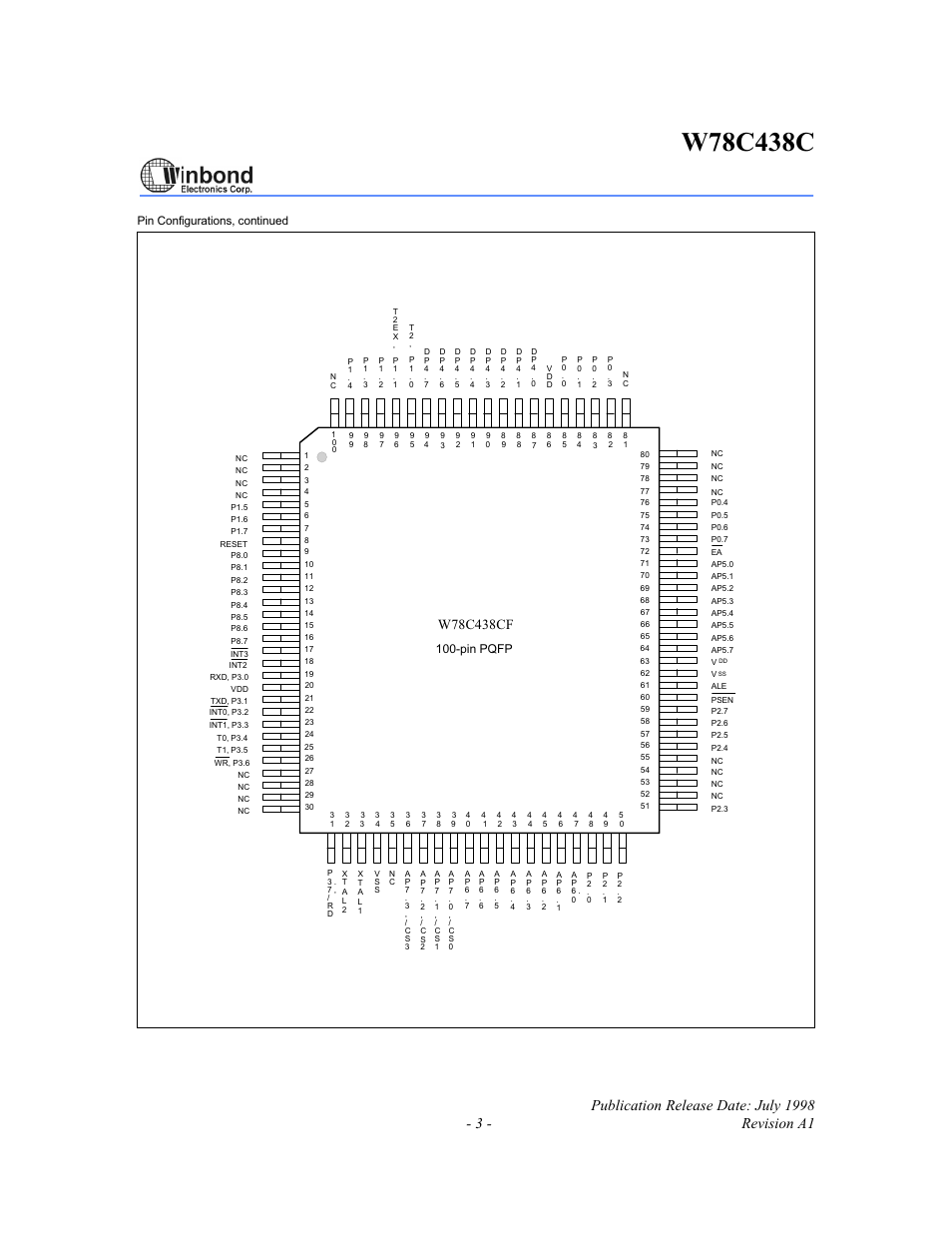 Pin pqfp | Rainbow Electronics W78C438C User Manual | Page 3 / 16