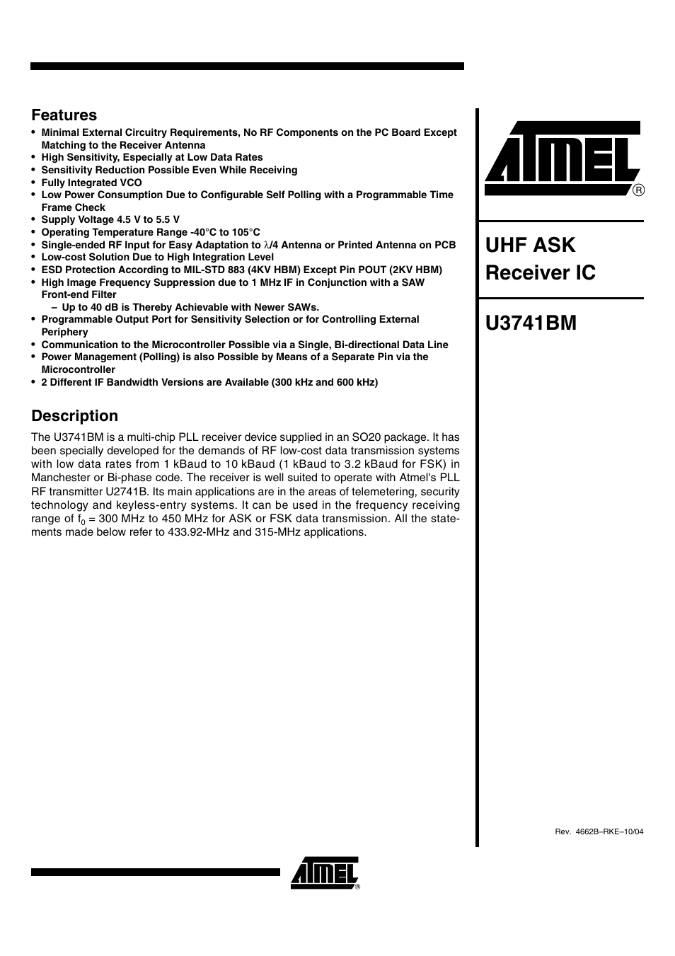 Rainbow Electronics U3741BM User Manual | 32 pages