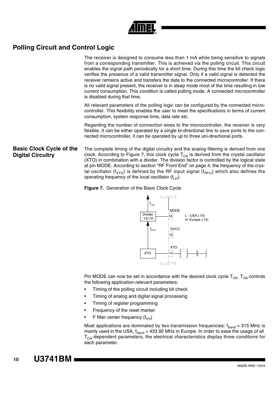 Polling circuit and control logic, Basic clock cycle of the digital circuitry, U3741bm | Rainbow Electronics U3741BM User Manual | Page 10 / 32