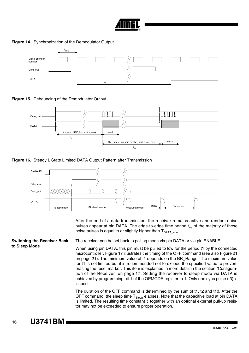 Switching the receiver back to sleep mode, Figure 15, Figure 16 | U3741bm | Rainbow Electronics U3741BM User Manual | Page 16 / 32