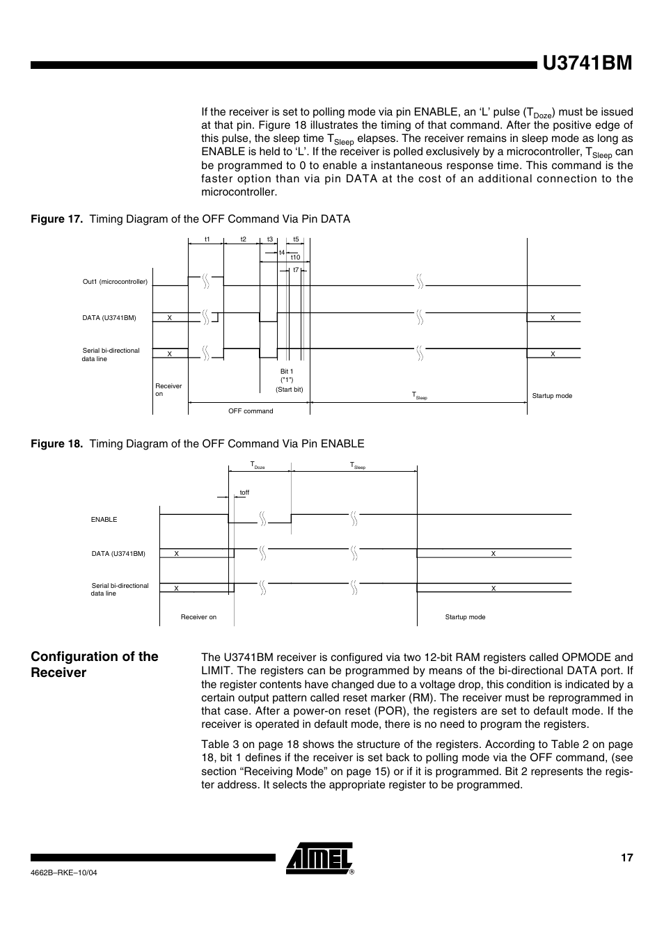 Configuration of the receiver, U3741bm | Rainbow Electronics U3741BM User Manual | Page 17 / 32