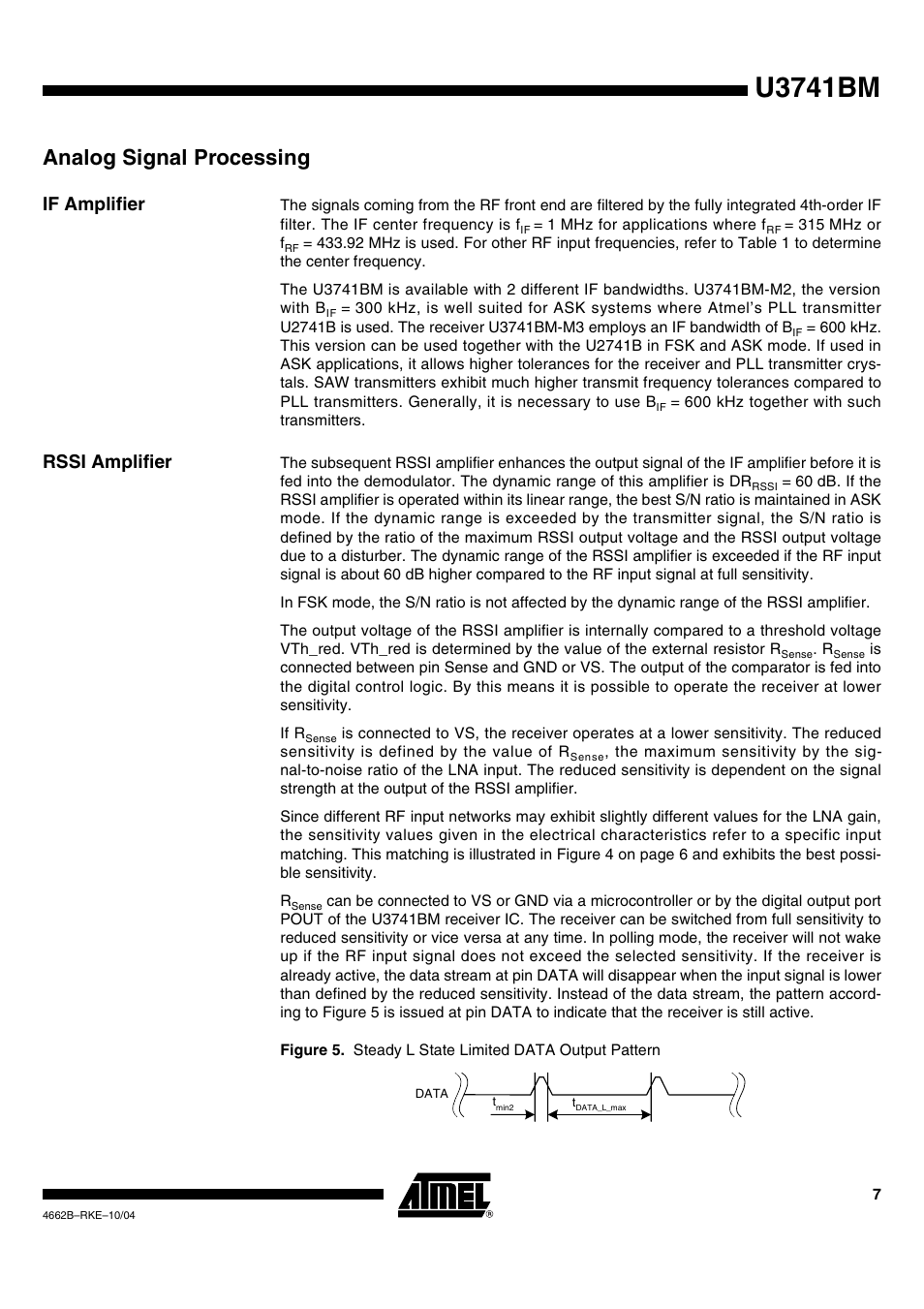 Analog signal processing, If amplifier, Rssi amplifier | U3741bm | Rainbow Electronics U3741BM User Manual | Page 7 / 32