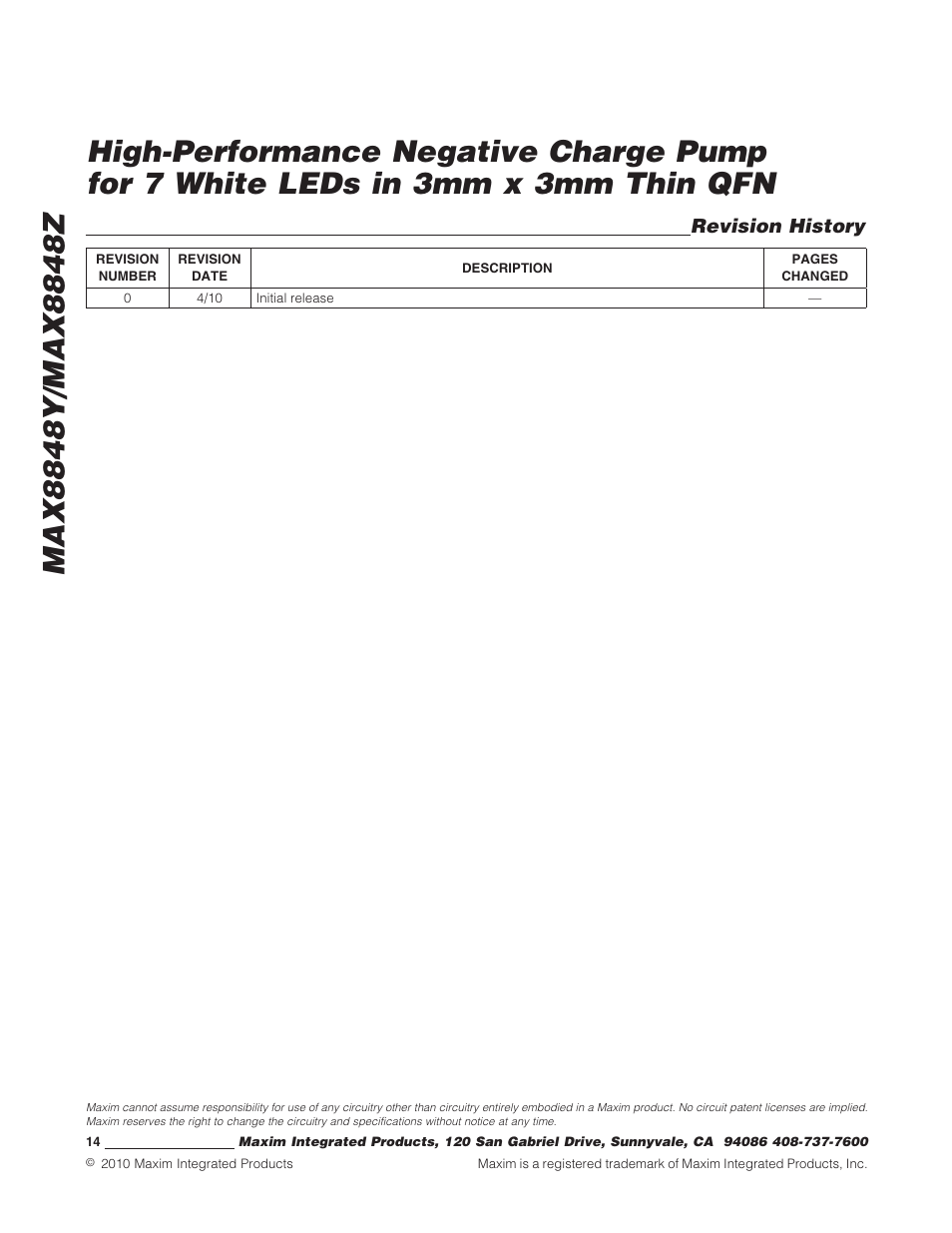 Revision history | Rainbow Electronics MAX8848Z User Manual | Page 14 / 14