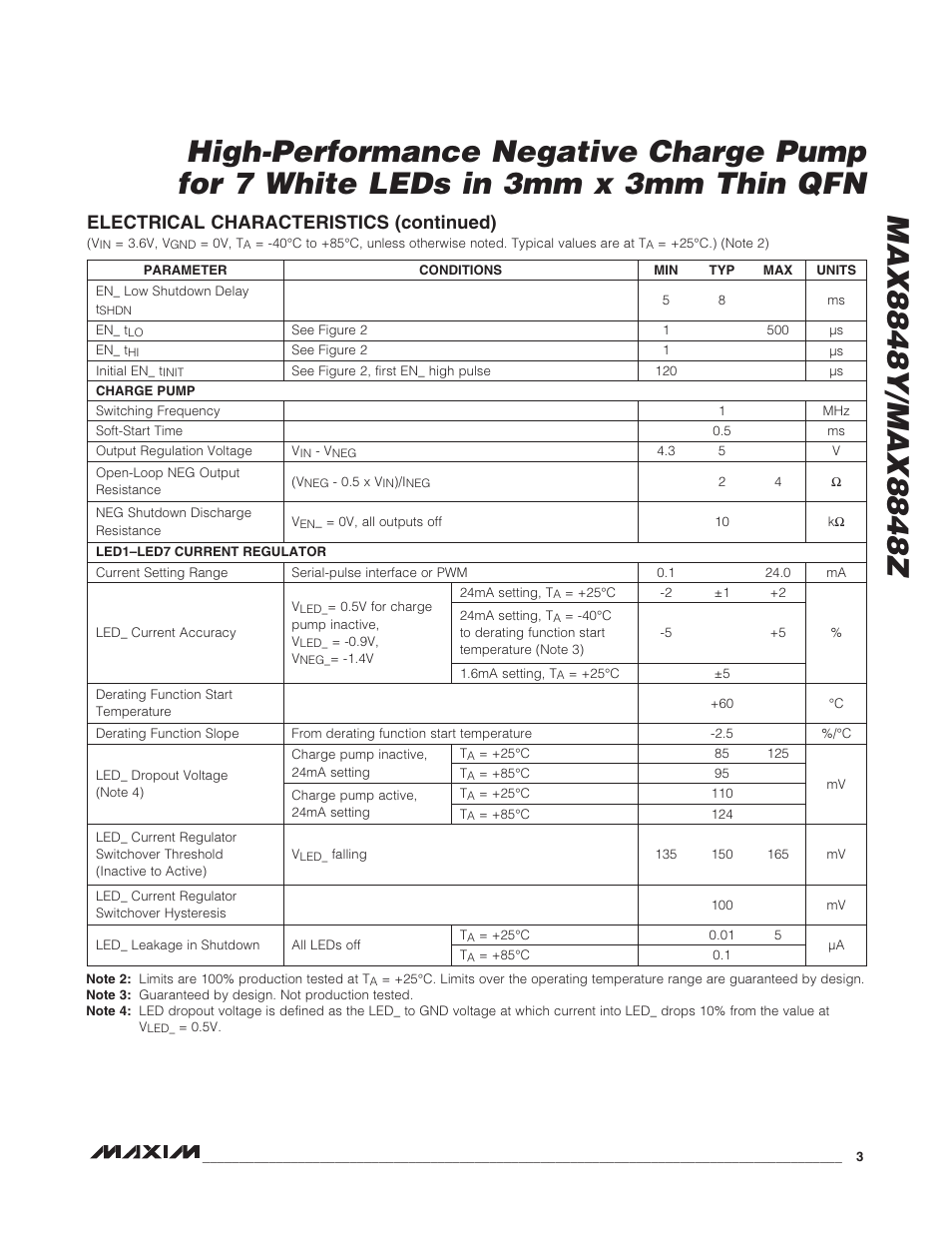 Electrical characteristics (continued) | Rainbow Electronics MAX8848Z User Manual | Page 3 / 14