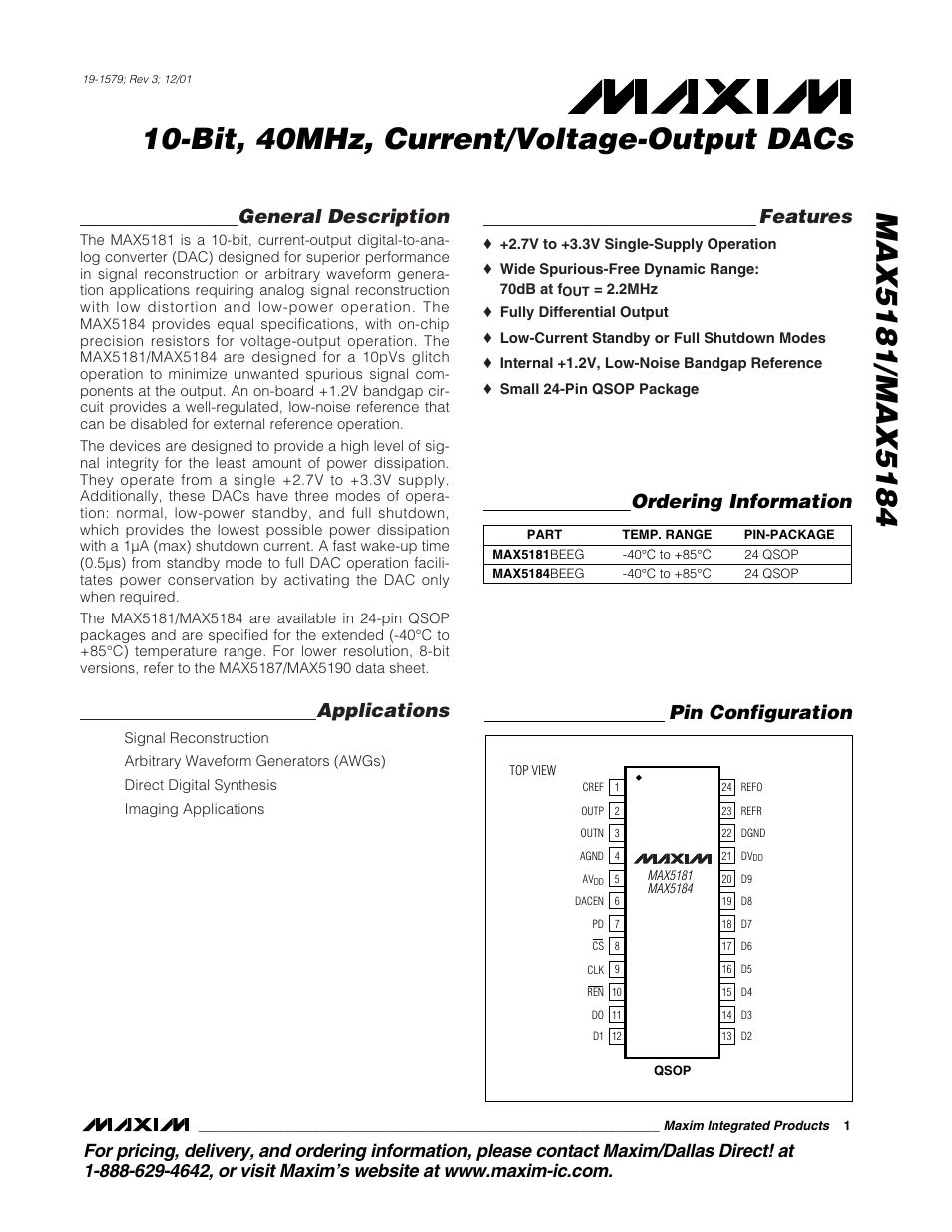 Rainbow Electronics MAX5184 User Manual | 16 pages
