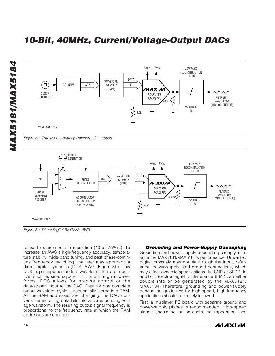 Grounding and power-supply decoupling | Rainbow Electronics MAX5184 User Manual | Page 14 / 16