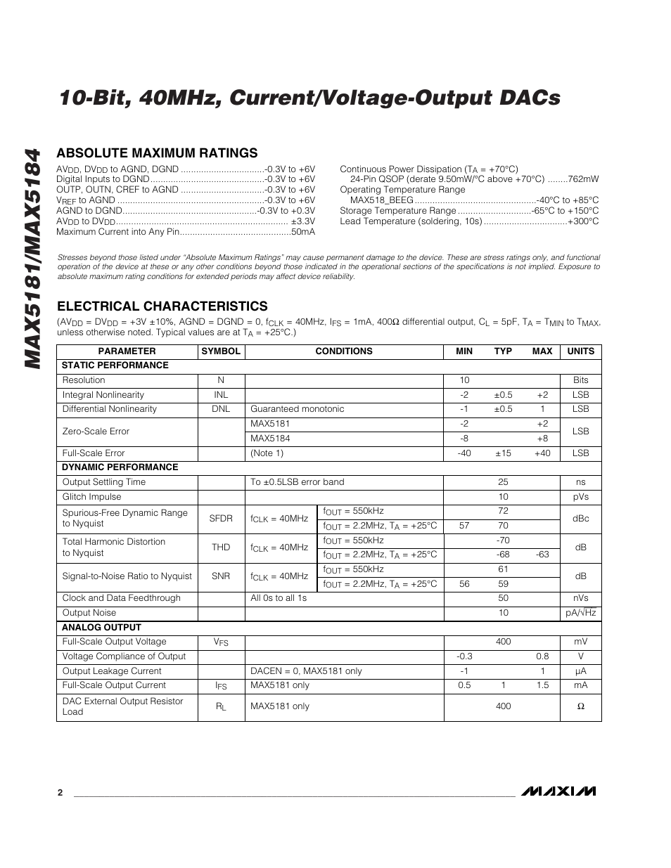 Rainbow Electronics MAX5184 User Manual | Page 2 / 16