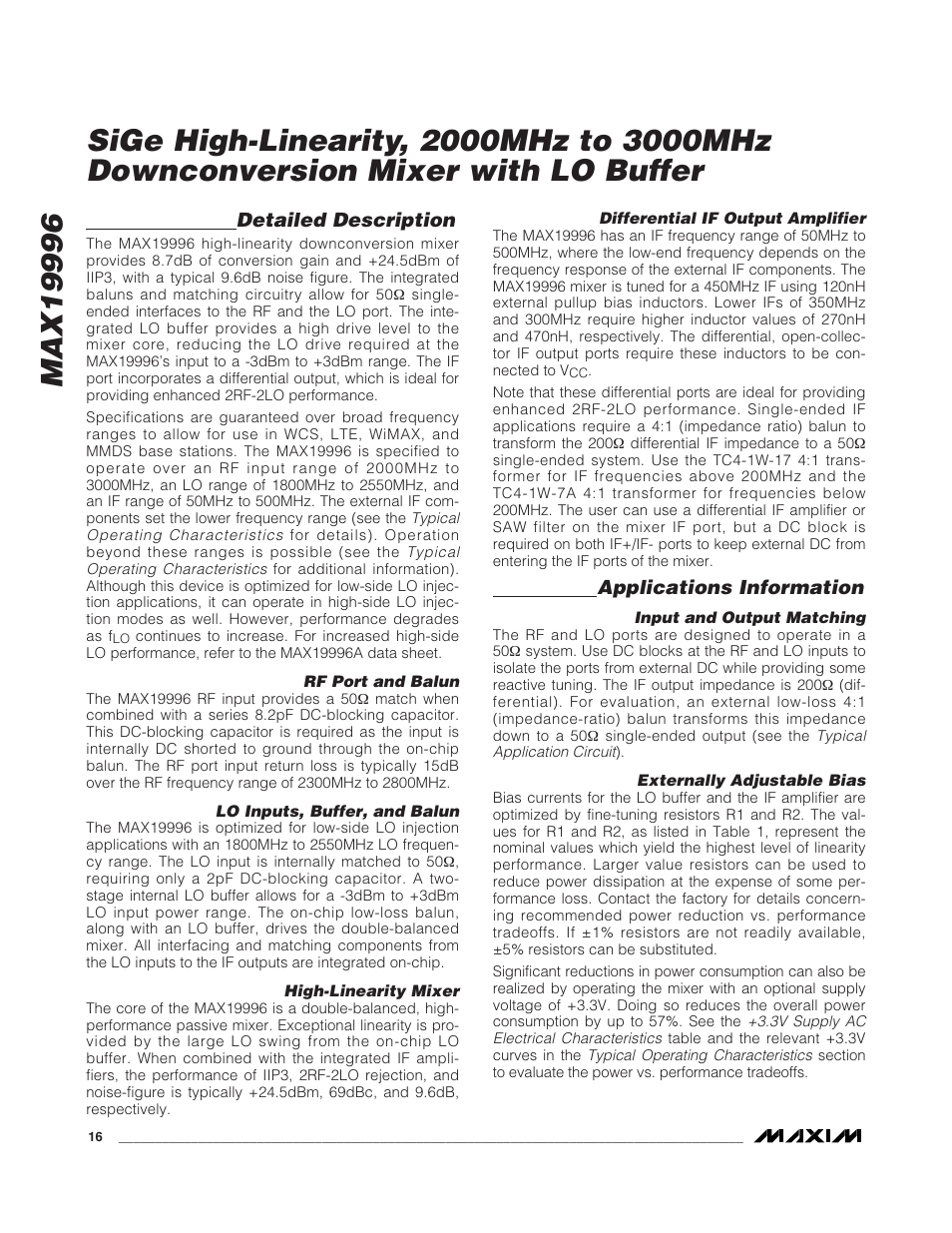 Detailed description, Applications information | Rainbow Electronics MAX19996 User Manual | Page 16 / 19