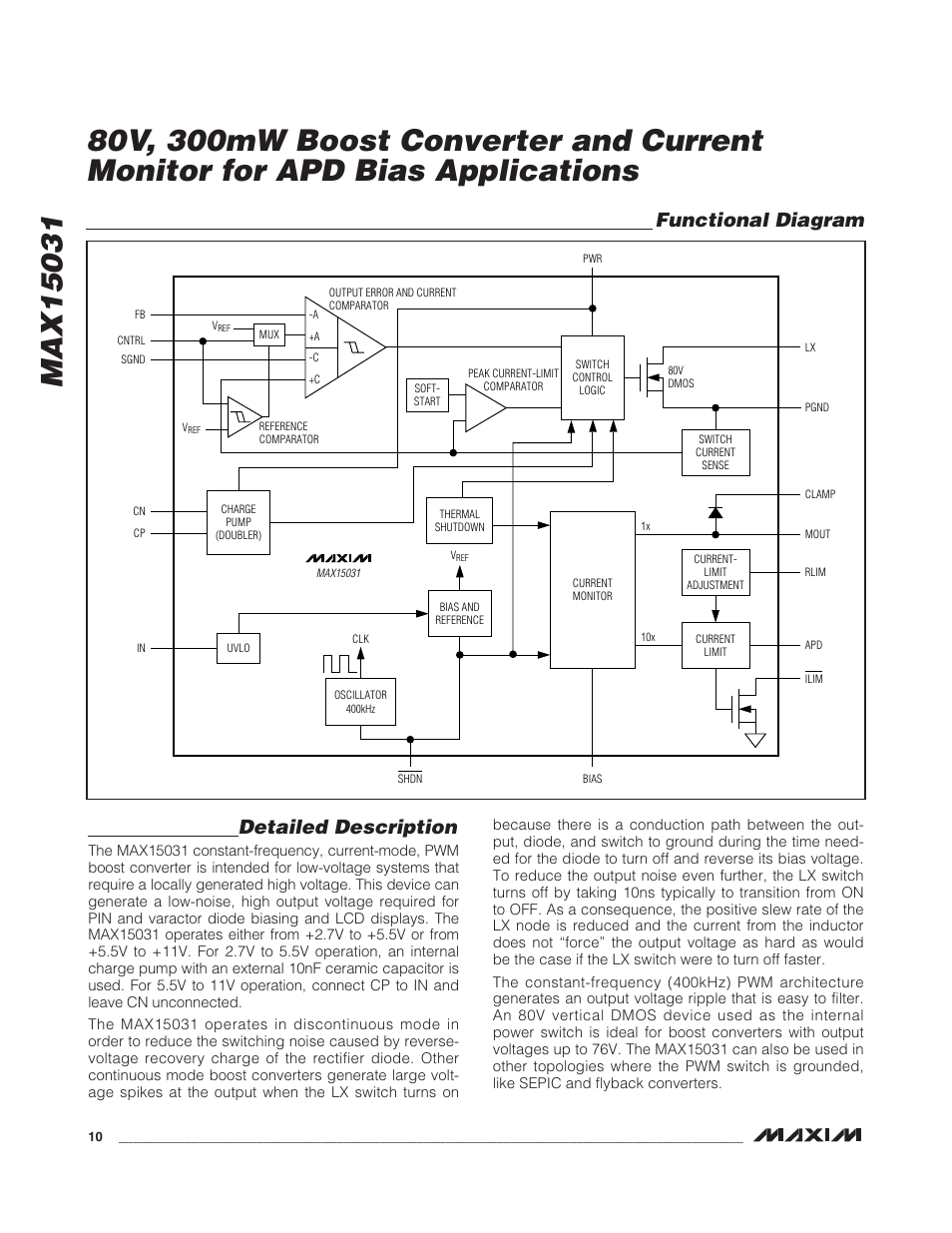 Functional diagram, Detailed description | Rainbow Electronics MAX15031 User Manual | Page 10 / 17