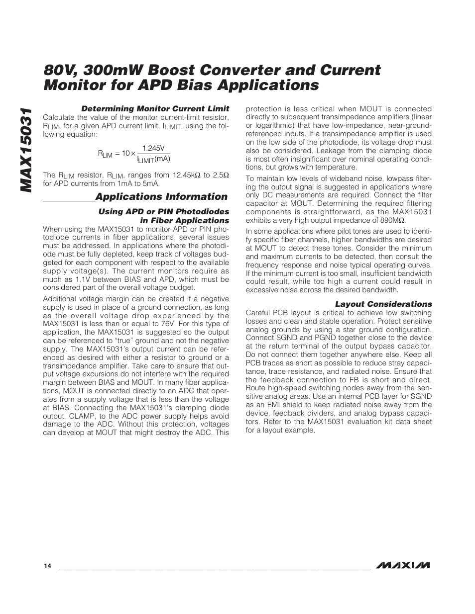 Applications information | Rainbow Electronics MAX15031 User Manual | Page 14 / 17