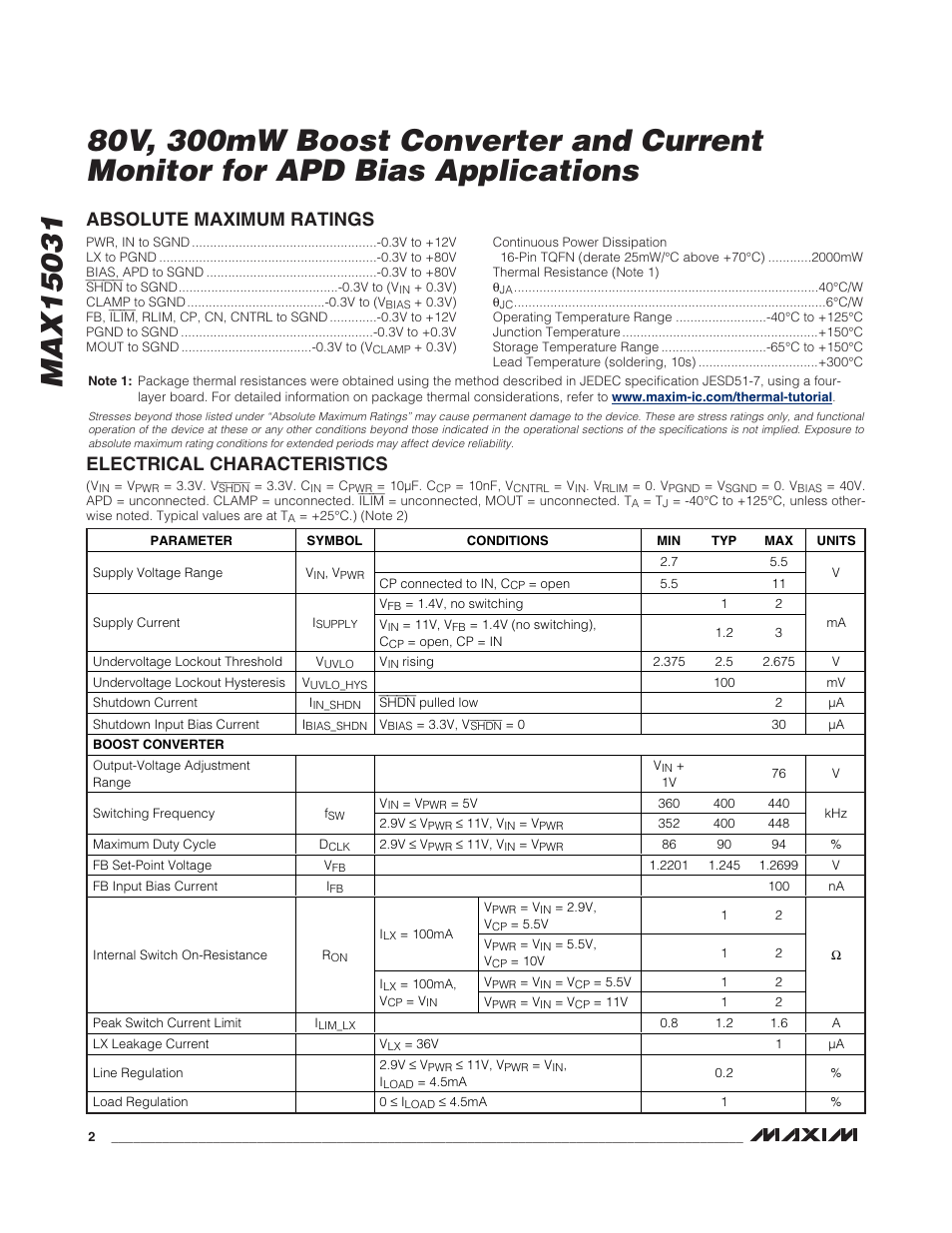 Rainbow Electronics MAX15031 User Manual | Page 2 / 17