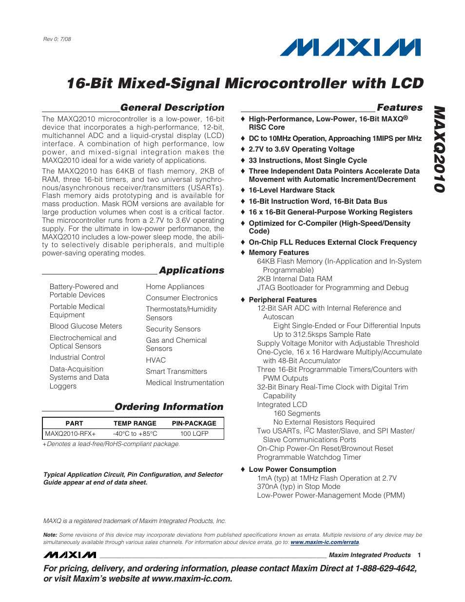 Rainbow Electronics MAXQ2010 User Manual | 33 pages