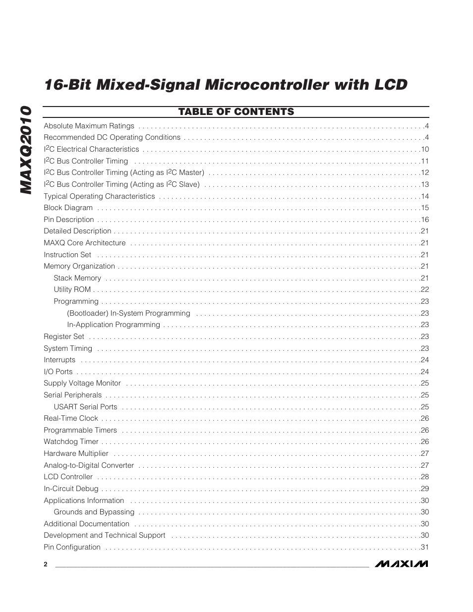 Rainbow Electronics MAXQ2010 User Manual | Page 2 / 33