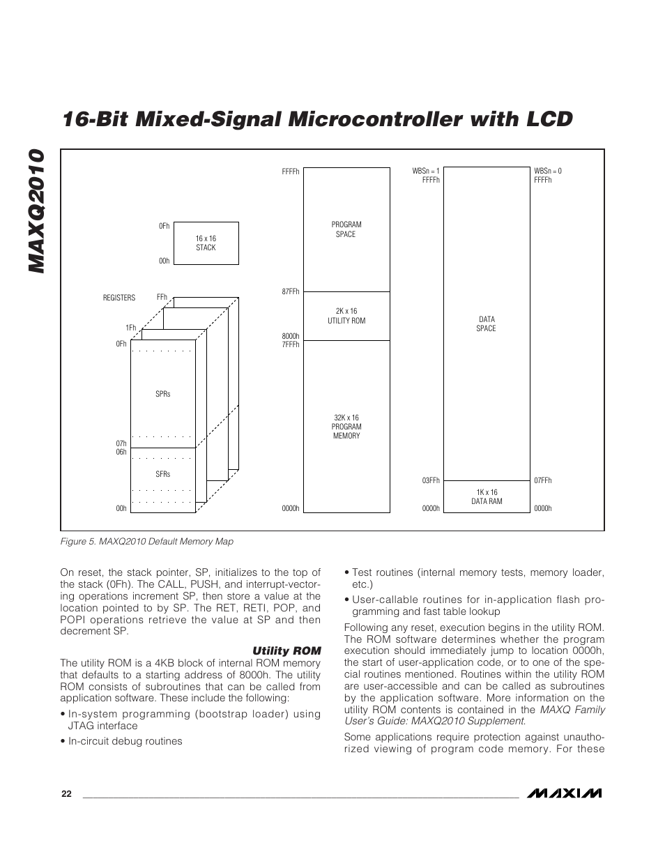 Utility rom, Figure 5. maxq2010 default memory map | Rainbow Electronics MAXQ2010 User Manual | Page 22 / 33