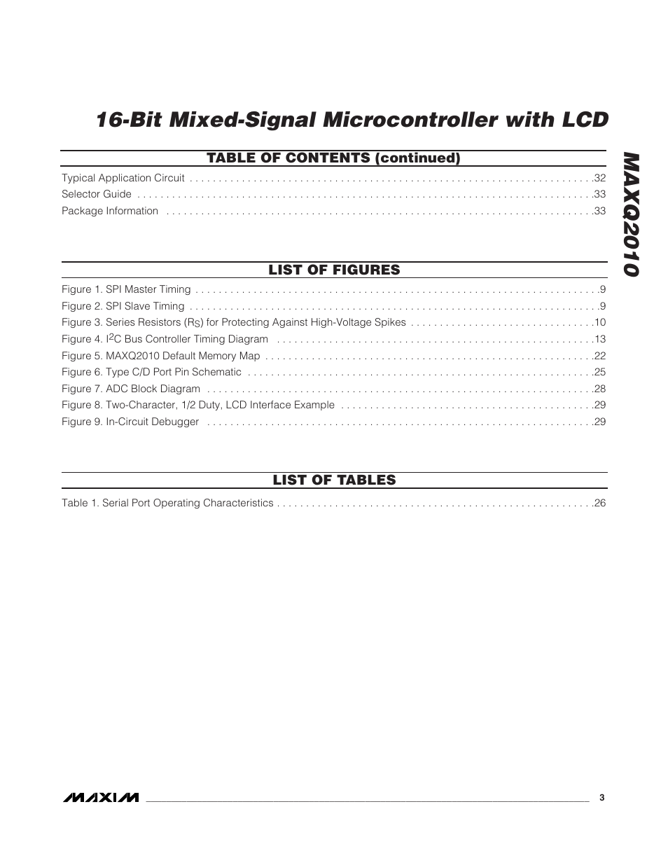 List of figures, List of tables | Rainbow Electronics MAXQ2010 User Manual | Page 3 / 33