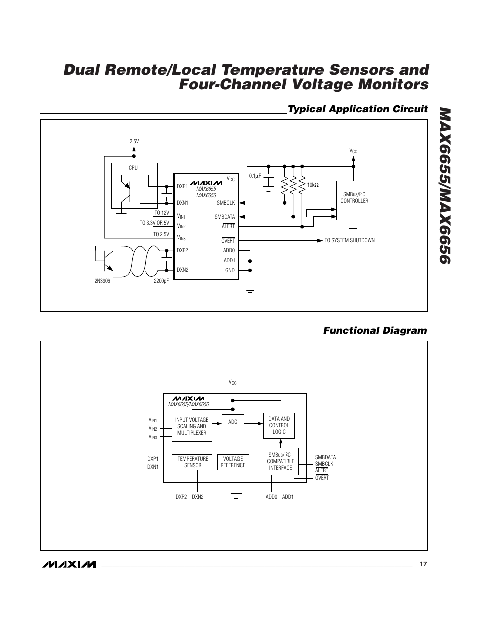 Typical application circuit, Functional diagram | Rainbow Electronics MAX6656 User Manual | Page 17 / 18