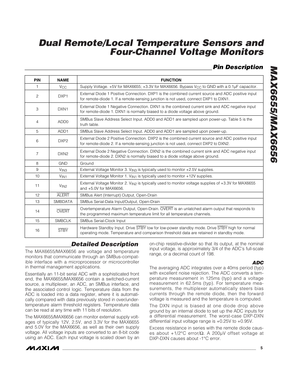 Detailed description, Pin description | Rainbow Electronics MAX6656 User Manual | Page 5 / 18