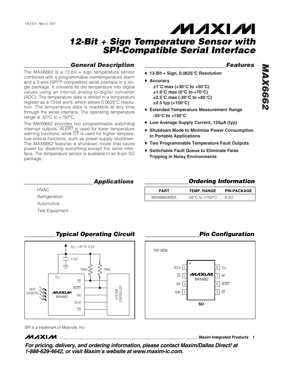 Rainbow Electronics MAX6662 User Manual | 9 pages