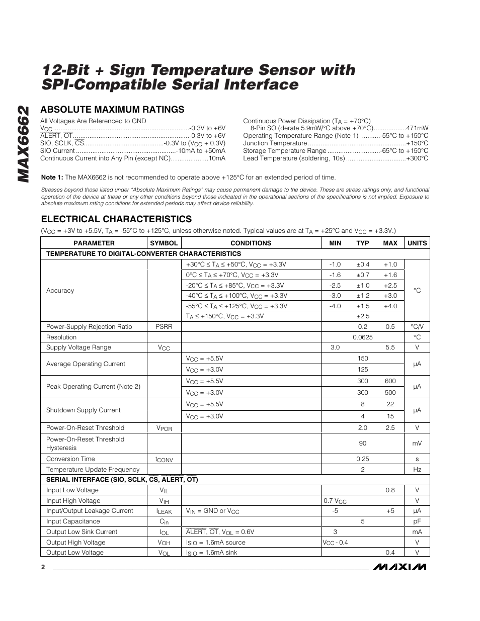 Rainbow Electronics MAX6662 User Manual | Page 2 / 9